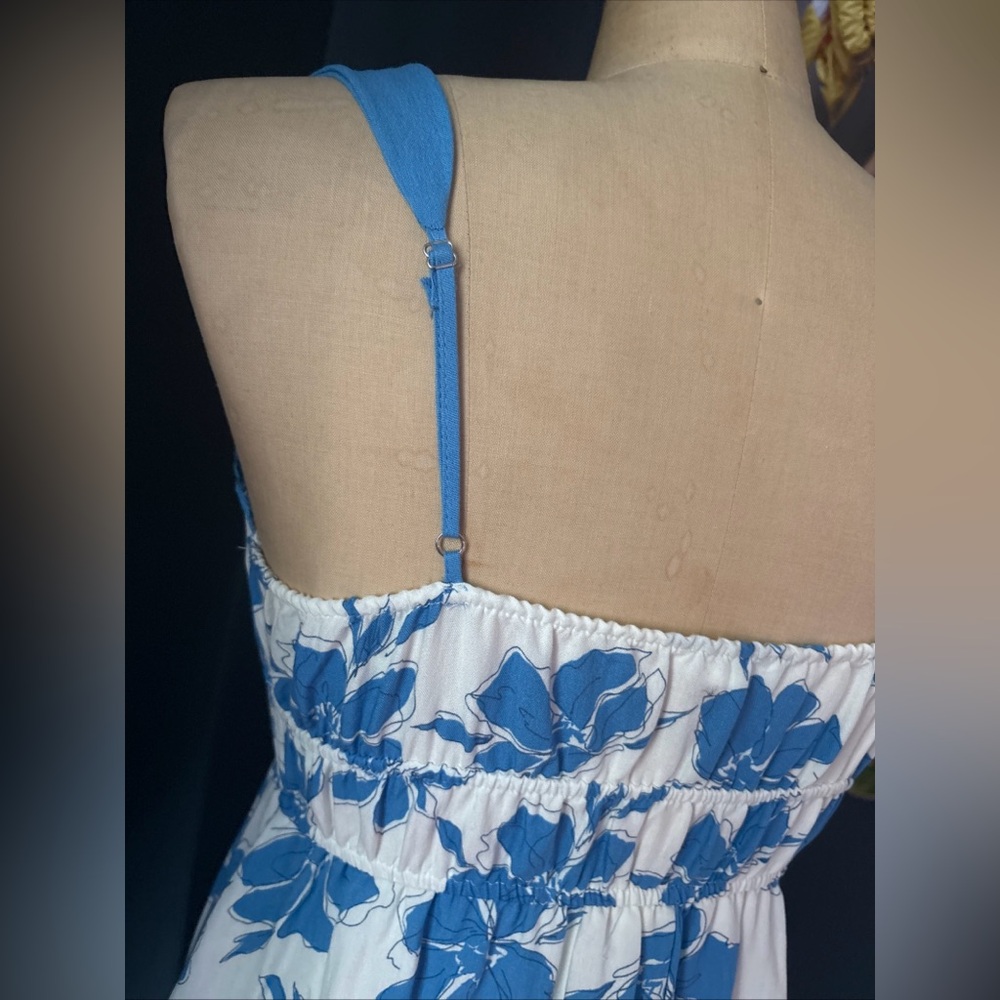 Blu Pepper Blue White Floral Midi Dress M Cottagecore Coastal Vacation Sundress - Picture 8 of 13